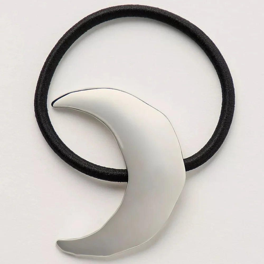 Free People Crescent Moon Pony Holder Hair Tie Accessories Silver Tone - Picture 7 of 7